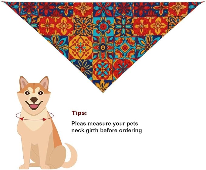 Lightweight Washable Pets Casual Fashion Scarf, Adjustable Comfy Traditional Ceramic Tiles Pattern Handkerchief for Wedding, Party, Daily Use