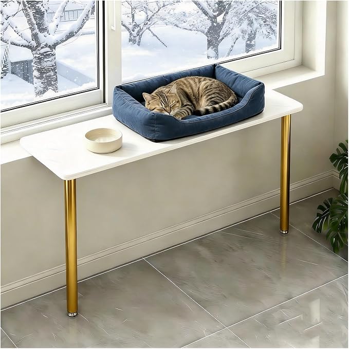 Window Shelf Extender with Adjust Support Stand, Multi-Purpose Countertop Extension Board, Windowsill Extension for Pet Bed/Appliances(Gold,23.6"x10"/60x25cm)