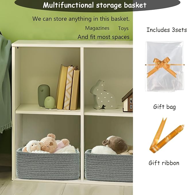COMFY-HOMI 13" x 8.5" x 5.1" Storage Baskets for Organizing | Cotton Rope Woven Basket | Toy Storage Bin Box | Basket for Shelves, Closet Organizer Bin, Decorative Closet Shelf, 1 Pack