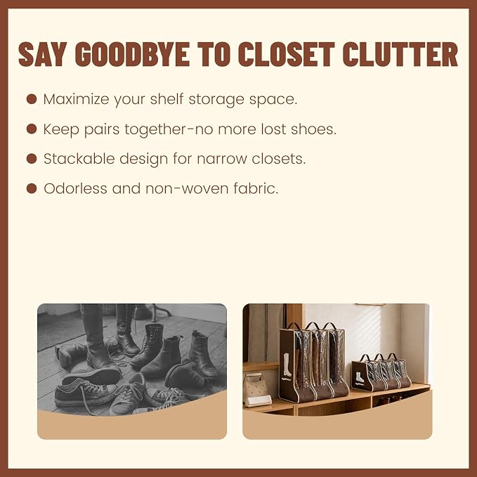 Portable Boots Bag for Cowboy Boots Short Boot Storage Bags, Waterproof Cowboy Boot Travel Bag (2, Beige long+Brown long)