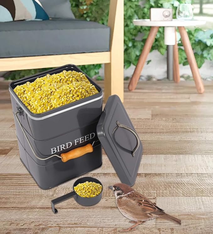 Geyecete Bird Feeder,Bird Food Jar Pet Food Storage Airtight Food Storage Container-Gray