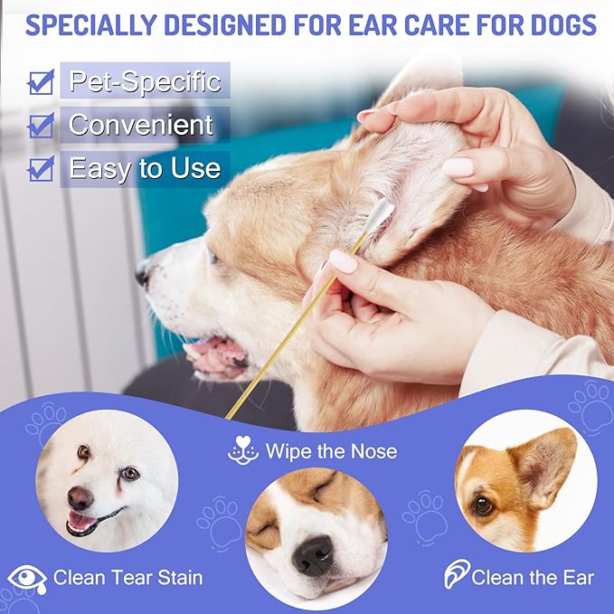 200PCS Large Cotton Swabs in Storage Box, 6 Inch Dog Ear Swabs with Bamboo Handle for Dogs - Soft Cotton, Gentle and Lint-Free, Specially Designed for Dogs (Large)