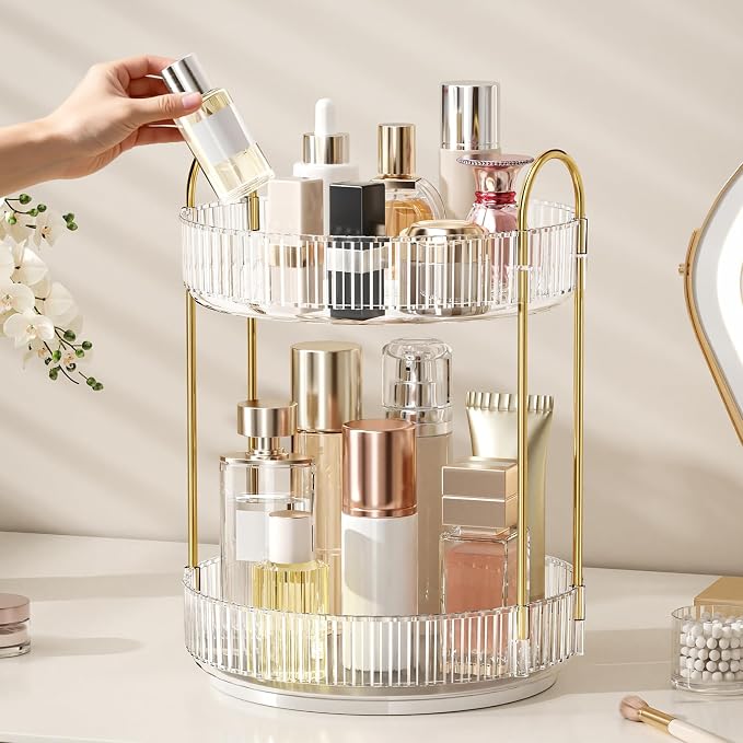 360° Rotating Makeup Organizer, Large Capacity Skincare & Cosmetics Storage | Skincare & Makeup Caddy, Bathroom Counter Organizer, Spinning Storage Tray for Perfume, Dresser, Bedroom, Vanity Countertop