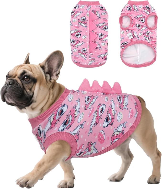 CuteBone Dinosaur Costume Dog Shirt, Stretchy Velvet T-Shirt Clothes for Medium Dogs, Soft & Breathable Pet Tee Outfit Frenchie Apparel for Daily Wear, Cozy Pullover Design Puppy Fashion COSBX05XL