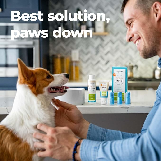 Oxyfresh Premium Pet Dental Kit for Dogs & Cats – Easiest Breath Freshener & Teeth Cleaning Solution for Fresh Breath, Clean Teeth, Plaque & Tartar Control – 4oz Toothpaste + 16oz Water Additive