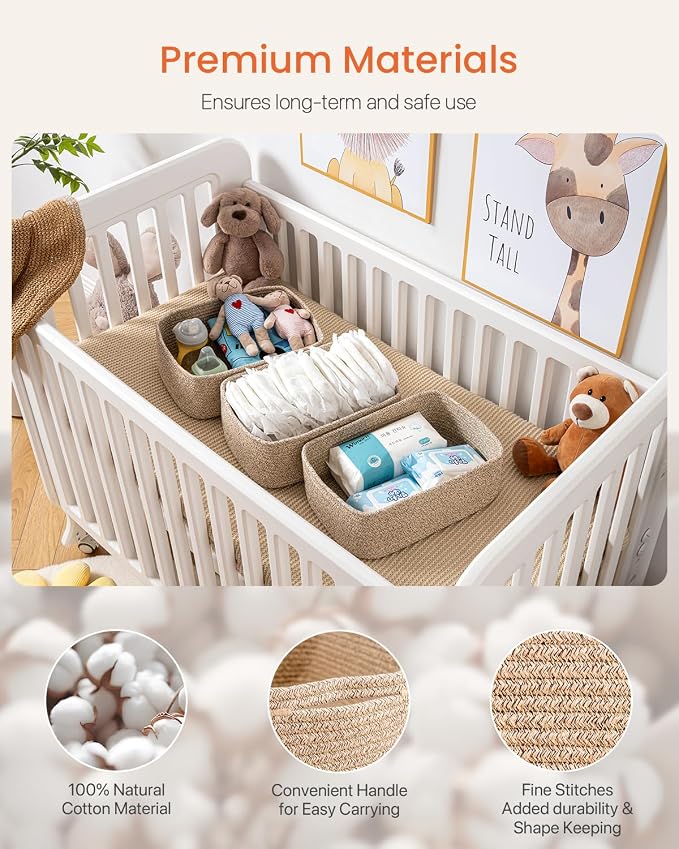KALLAX Small Woven Storage Basket for Organizing, 13.5x9.5x5 inches, 3 Pack | Shelf baskets for closet organization, toy storage and home decor, Perfect as empty gift baskets for holidays, Mixed Brown