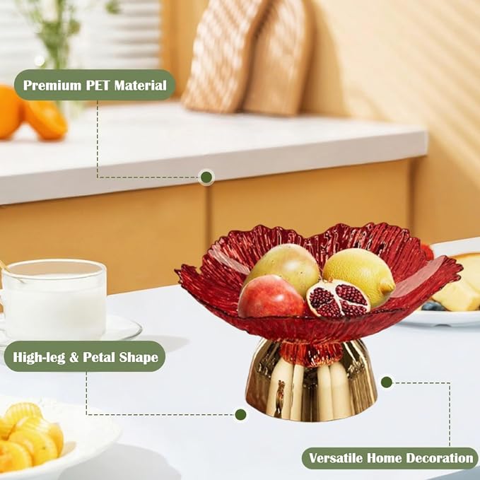 Decorative Pedestal Bowl Dish Holder Dessert Display Stand Decor Fruit Basket Serving Tray for Drawing Room Housewarming Gift, A Red