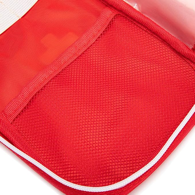 Red First Aid Bag Empty Travel Rescue Pouch First Responder Storage Medicine Emergency Bag for Car Home Office Kitchen Sport Outdoors (Red with Handle Green Print)