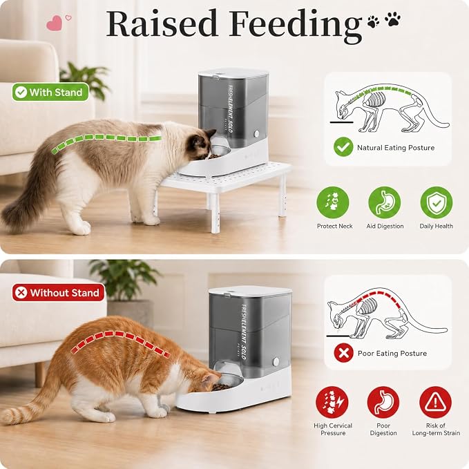 Adjustable Automatic Cat Feeder Stand - Elevated Cat Feeder Stand with 3 Height Settings, Fits Most Automatic Feeders & Tradition Bowls, Raised Pet Feeding Table Station for Cats & Small Dogs - White