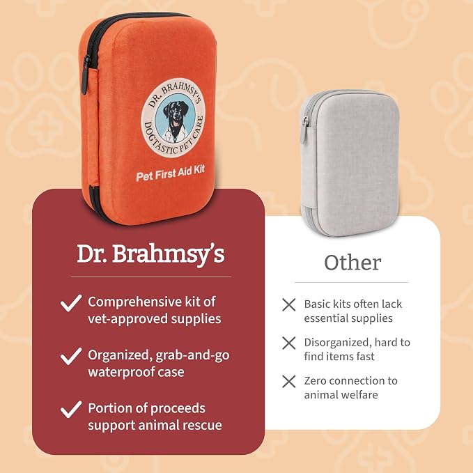 Dr Brahmsy’s Pet First Aid Kit for Dogs and Cats - Vet-Approved Essential Survival and Emergency Supplies for Home, Travel, Camping, Hiking - Packed in a Portable Waterproof Pouch - 45-Piece Set