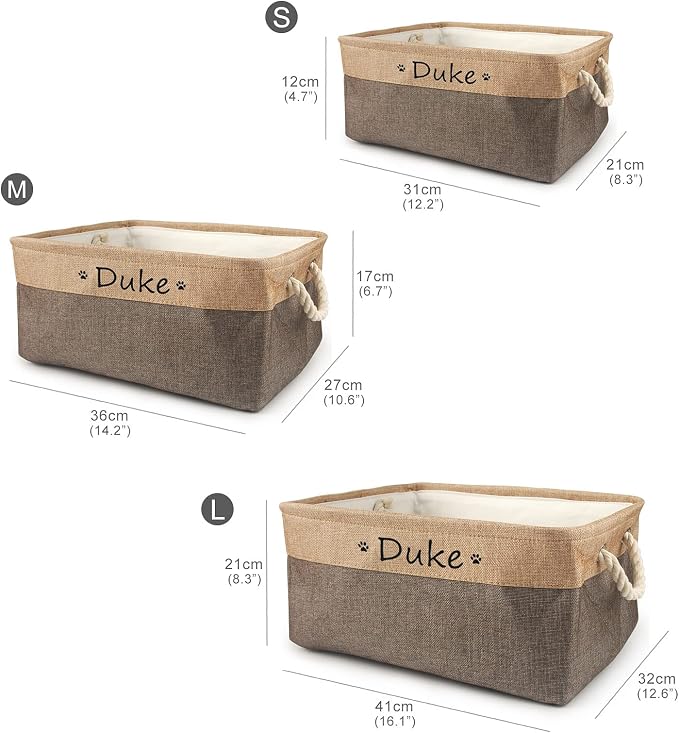 Personalized Dog Toy Storage Basket Bin Collapsible Customized Pet's Name Storage Box Organizer for Dog Toys、Dog Clothing、Dog Apparel & Accessories(Coffee-S)