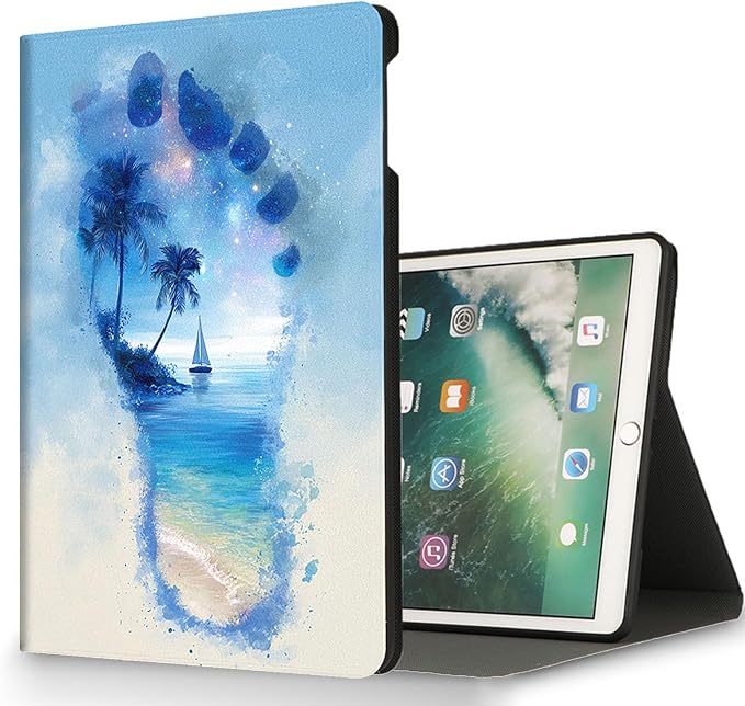 for Microsoft Surface Pro 7 Plus,Surface Pro 7/6/5/4 12.3" Tablet Case,Auto Wake/Sleep,Adjustable Stand Protective Cover - Star Beach Footprint