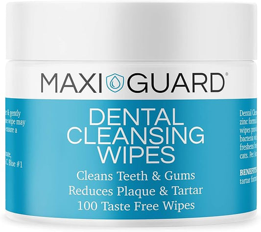 MAXI/GUARD Dental Cleansing Wipes for Dogs, Cats, Horses and Companion Animals (100 Wipes), Light Blue/White