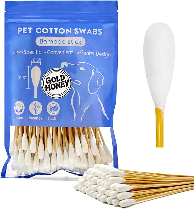 GOLD HONEY 6 Inch Large Cotton Swabs, 100PCS Dog Ear Swabs with Bamboo Handle for Dogs, Pet-Specific, Gentle Design, Lint-Free, Pet Cotton Stick Ear Cleaning