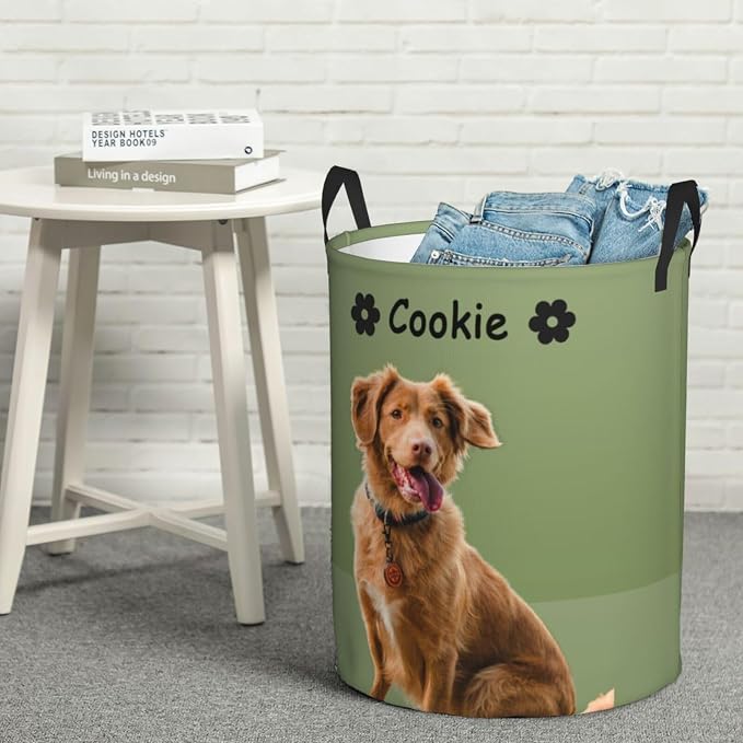 Personalized Large Dog Toy Storage Basket Bin Collapsible Custom Pet Stuff Box Chest Container for Living Room Organizer for Dog Toys,Dog Food,Blankets,Clothing (Olive Green)