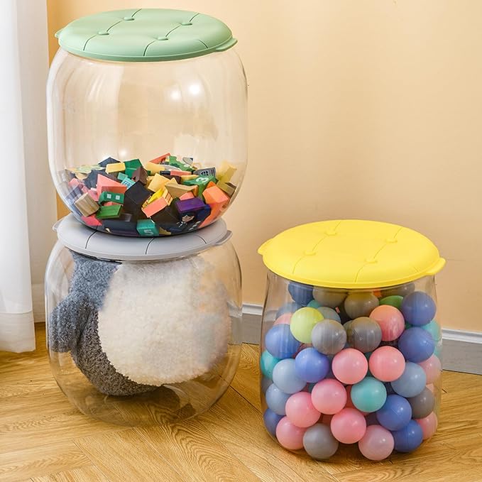 Multifunctional Clear Storage Bin and Stool Craft of PP PET for Home Use with Stackable Designs to Saving Space