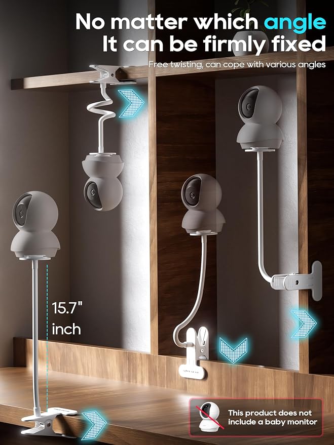 Baby Monitor Mount - Universal Adjustable Baby Camera Clip Mount for Nanit, Hello Baby, Nanit Pro, Kasa & Most Baby Monitors, Attaches to Crib Cot Shelves or Furniture