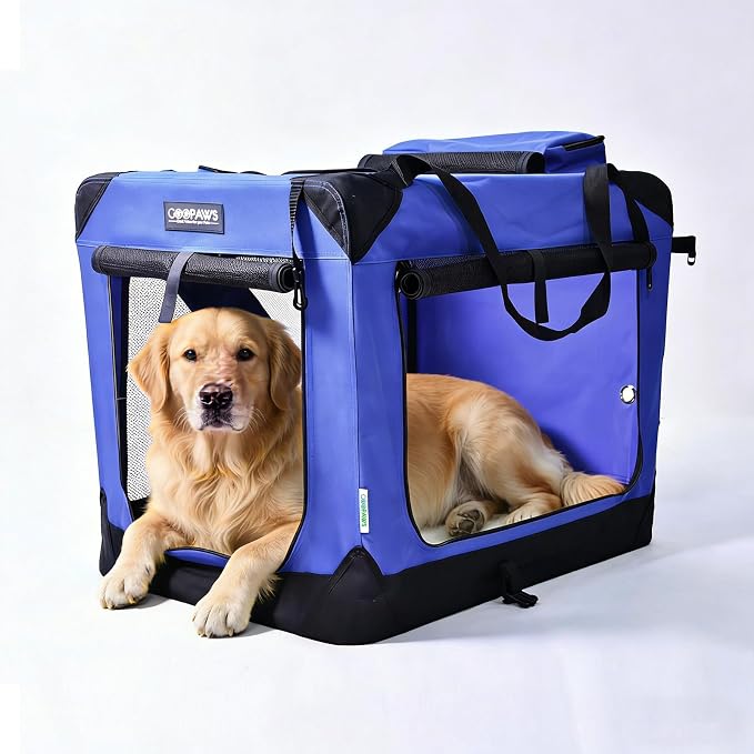 Jespet 3 Door Soft Dog Crates Kennel for Pets, Folding Travel Pet Carrier | 3 Mesh Doors 36'' Dog House, Large Pocket, Easy to Install, Steel Frame, Removable Crate Pad, For Indoor & Outdoor