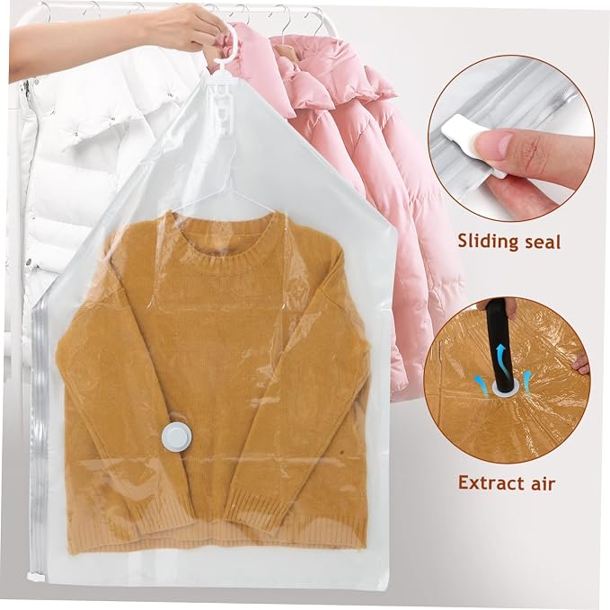 4 Pcs Vacuum Storage Bags for Closet Hanging Compression Bags Capacity Transparent Design Coats and Seasonal Wear Essential Closet Organizer