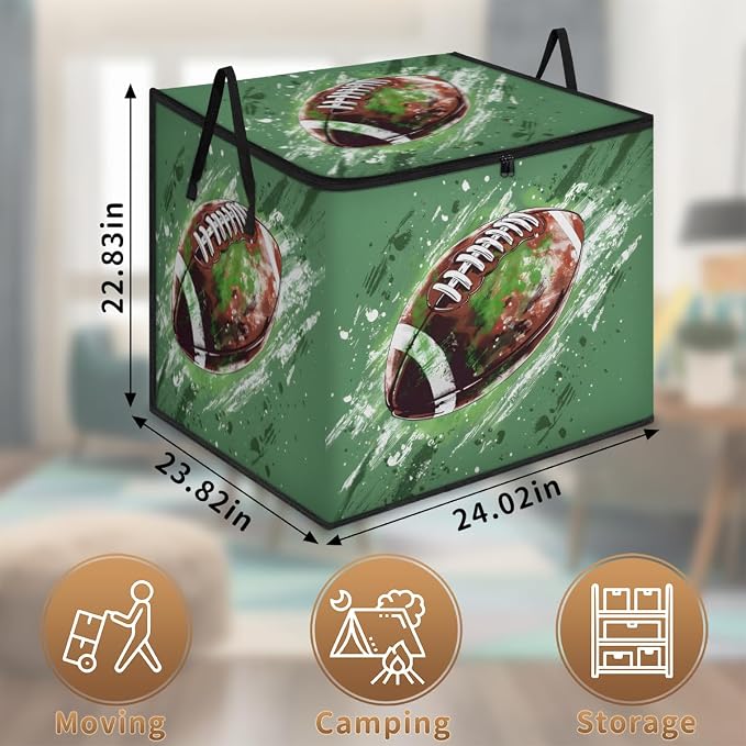 American Football Large Storage Bags, Fabric Bed Storage Containers, Foldable Closet Organizers for Blanket, Clothing, Comforter, Bedding, Sports Ball