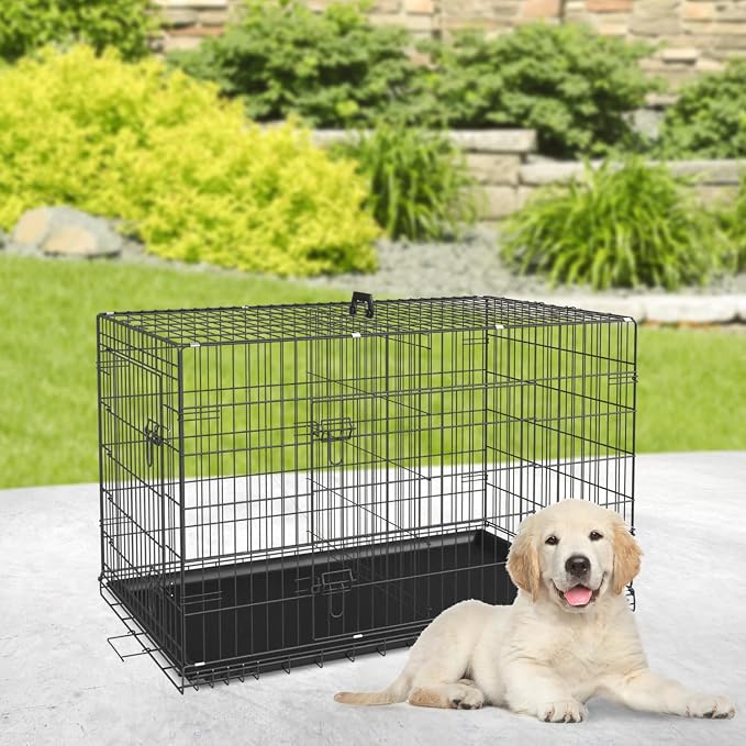 BestPet | Dog Crate | 24" | Black | Foldable Metal Kennel with Double Doors | Secure Slide-Bolt Latches, Leakproof Tray | Portable Dog Cage for Small Breeds | for Travel, Indoor & Outdoor Use