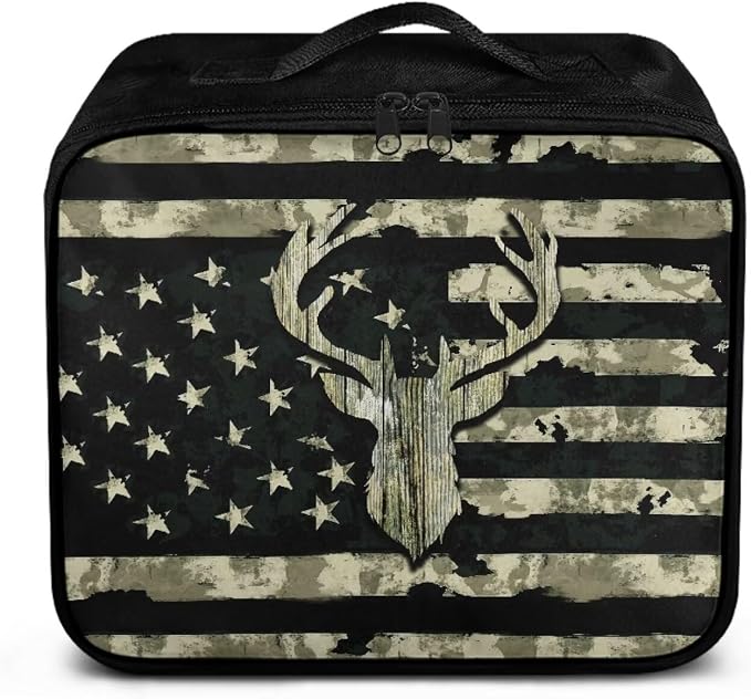 Rnyleeg Wood American Flag Deer First Aid Bag Empty First Aid Kit for Men First Responder Bag Empty Emergency Medical Supplies for Hiking