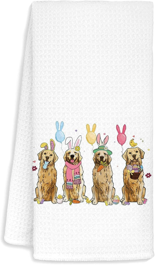 Jvpke Easter Golden Retriever Dog Decoration Hand Towels for Bathroom Kitchen, Easter Golden Retriever Gifts for Her Him Kids Dogs Lovers Women, 16x24