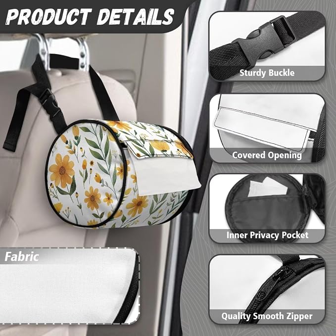 Flower Print Paper Towel Holder Water Resistant Tissue Dispenser with Adjustable Strap, Collapsible Hanging Toilet Paper Roll Holder for Kitchen,Bathroom,Car Seat,Camping