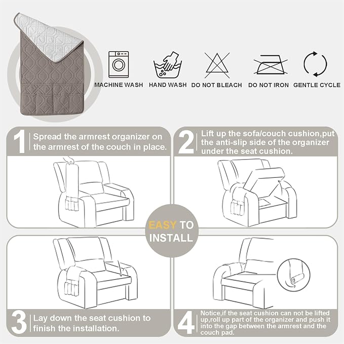 Waterproof Armrest Chair Covers with 6 Side Pocket 1 2 3 Seater Anti-Slip Chair Headrest Cover Armchair Slipcover Washable Protector for Pets Leather Sofa Couch (Khaki,1 Seater 3PCS)