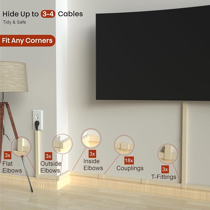 Beige Wire Cover Cable Concealer - 315in Cord Hider Wall Kit, Cord Covers for Wall Mounted TV, Wire Cover for Cords, Cord Concealer Hide Cords, Large Cable Raceway, Cable Cover Wall, Wire Management