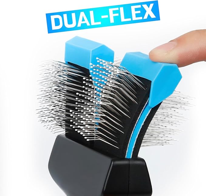 iToleeve Dual Flex Slicker Brush Dog Brush, Gentle Grooming Tool for Sensitive Dogs & Cats - Ideal for Long Hair, Removes Undercoat, Tangles, and Knots