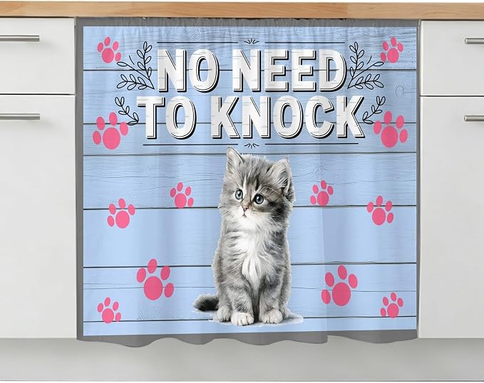 NO Need to Knock Oven Skirt Curtain for Kitchen Decor 28"x35", Cat Pet Paw Prints Pet Lover Farmhouse Self Adhesive Stove Curtains Skirt Cabinet Curtains for Bathroom Laundry Room