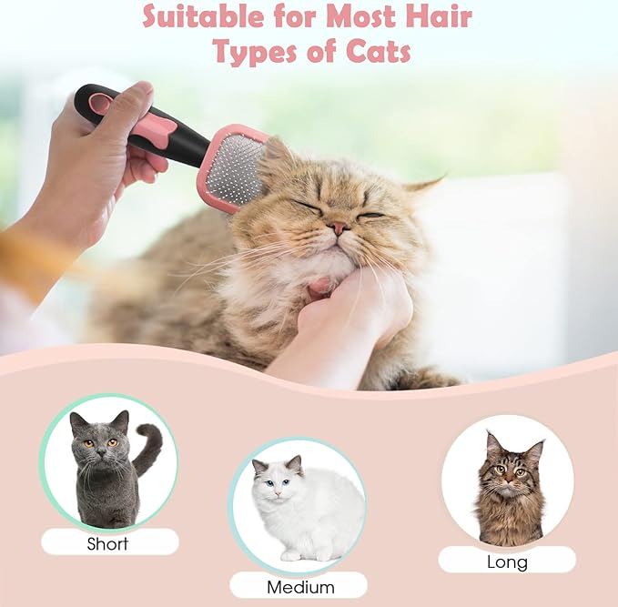 Slicker Brush for Dogs - Gently Cleaning Pin Brush for Shedding, Small Dogs, Puppy, Yorkie, Poodle, Rabbits, Cats - Pink