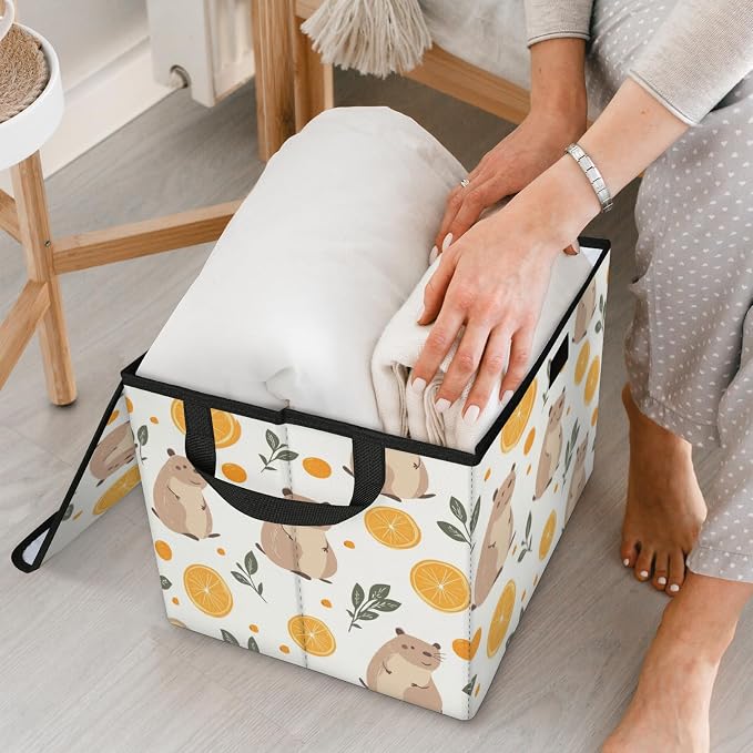 Guinea Pig Storage Bins with Lids, Lemon Leave Foldable Storage Boxes with Carrying Handle Organizer Containers Baskets Cube for Home Bedroom Closet
