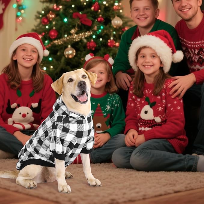 KOOLTAIL Plaid Dog Hoodie Pet Clothes Sweater with Hat and Pocket for Small Medium Large Size Dogs, Soft Winter Warm Dog Cold Weather Coat, Fleece Fall Dog Hooded Sweatshirt for Puppy Cats, White L