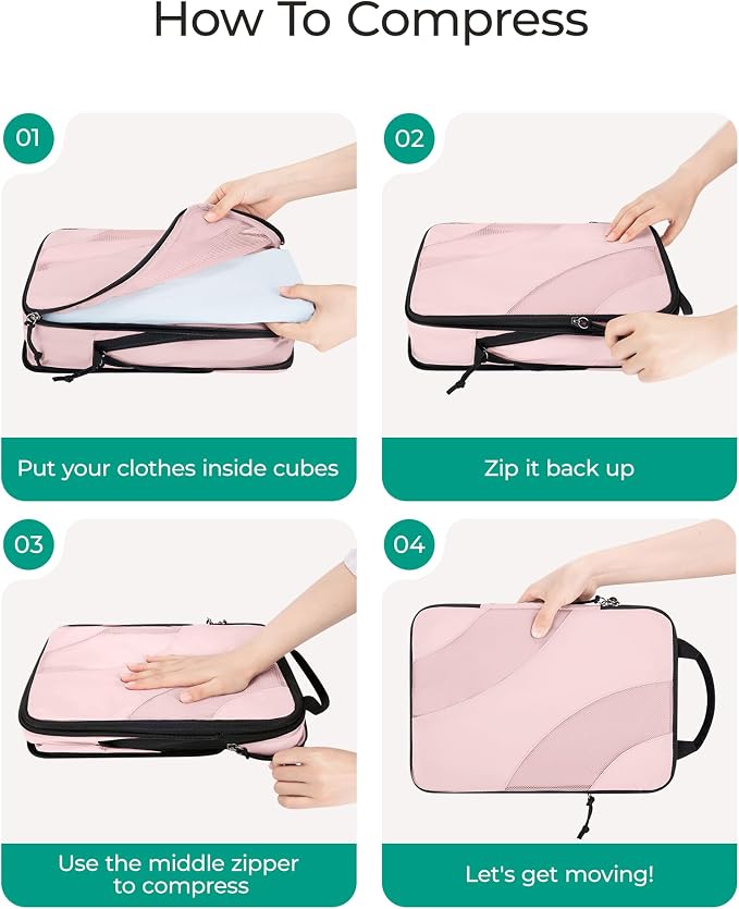 BAGSMART Compression Packing Cubes for Travel | Lightweight suitcase organizers bag set, space-saving double zipper expansion for carry-on luggage & travel organization