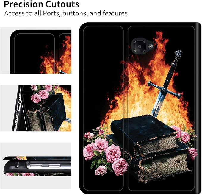 for Samsung Galaxy Tab A 10.1" 2016 SM-T580/T585/T587 Case | Slim Leather Smart Cover with Multi-Angle Anti-Slip Stand [Auto Wake/Sleep] Shell for Women Men - Flame Book Rose