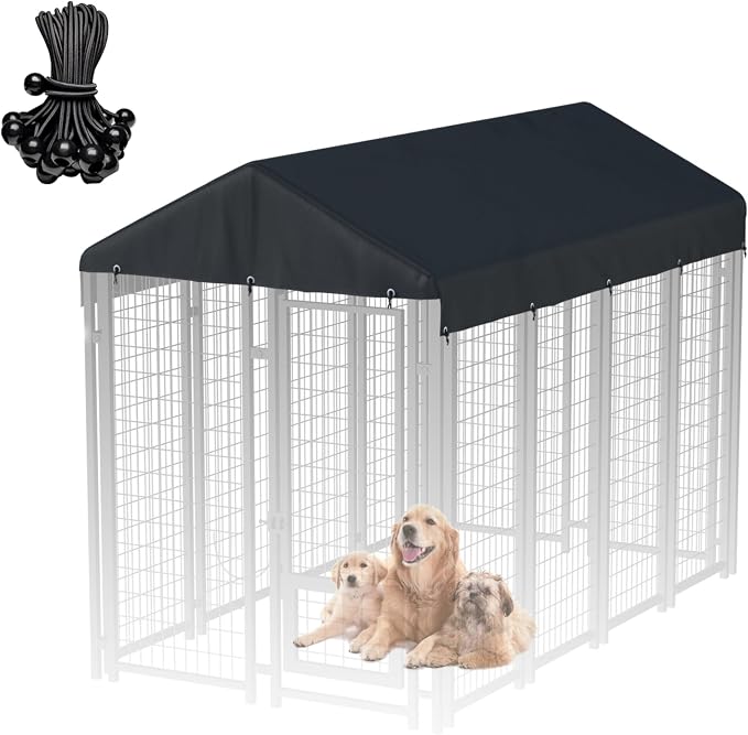 5x10 FT Dog Kennel Cover 900D Waterproof UV Outdoor Roof Replacement Black | Heavy Duty Oxford Fabric with Triple-Coated Nano Layer, Taped Seams, Elastic Ball Cords for Secure Windproof Fastening