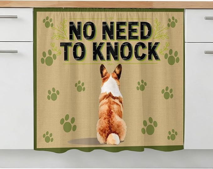 NO Need to Knock Oven Skirt Curtain for Kitchen Decor 28"x35", Corgi Dog Paw Prints Pet Lover Farmhouse Self Adhesive Stove Curtains Skirt Cabinet Curtains for Bathroom Laundry Room