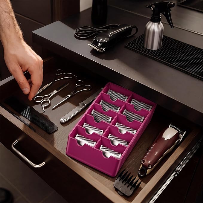 4 Pack Pink Clipper Blade Holder 10 Slot Clipper Razor Blade Rack Storage Tray Caddy Grooming and Barber Holder Organizer Case and Stylist Station Accessories