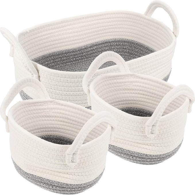 3pcs Woven Cotton Rope Storage Basket Set, Multipurpose Dog Organizer Containers for Pet Supplies, Sturdy Wicker Bins for Home and Nursery Storage