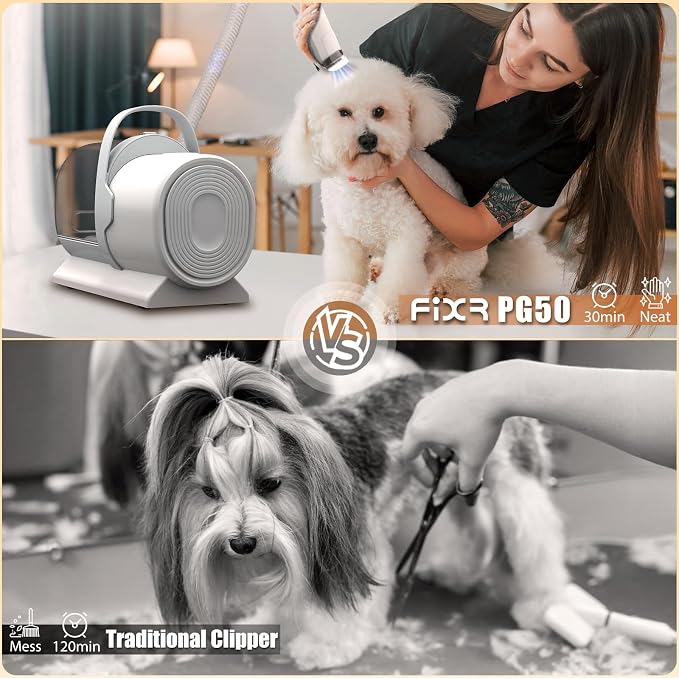 FIXR Dog Grooming Vacuum, Pet Grooming Kit with Dog Clippers, 2.5L Dust Cup 11000Pa Dogs Vacuum for Shedding Grooming, 5 Grooming Tools Home Cleaning in 1, Low Noise Pet Grooming Vacuum for Dogs