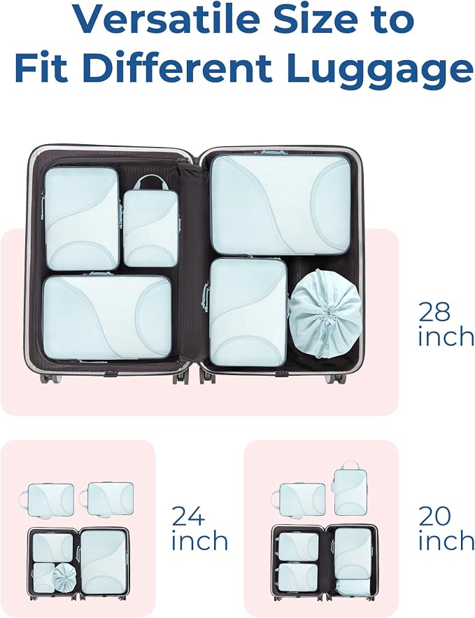 Bagsmart Compression Packing Cubes, Travel Bag Cruise Ship Essentials | Lightweight, Compressible Suitcase Organizer Set fit Standard Carry-On & Checked Luggage, 6 Set, 14 Set Washable Packing Bags