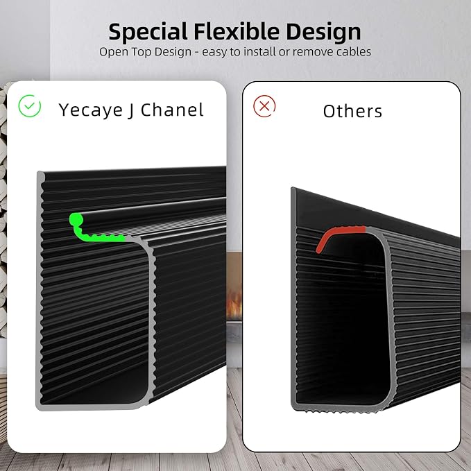 YECAYE 157in Cable Management Cord Organizer, Cable Raceway, Black | Under Desk,Easy Install Self-Adhesive Cord Hider, Cable Organizer, Cable Hider for Office Organization,Child & Pet Proof