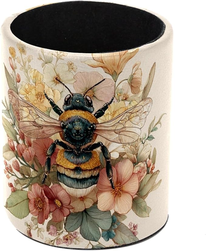 Bee Pen Holder, Pencil Cup Marker Brush Holder Desk Storage Case, Desktop Organizer for School Office Home Supplies