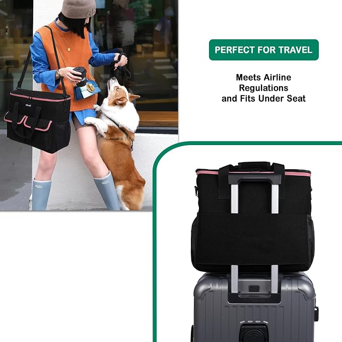 Dog Travel Bag - Dog Travel Kit for a Weekend Away Set Includes Pet Travel Bag Organizer for Accessories, 2 Collapsible Bowls, 2 Travel Food Container