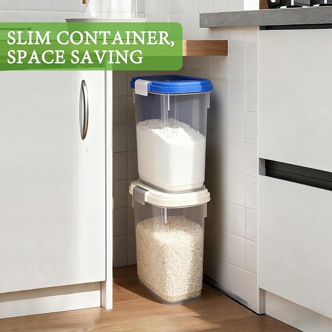 Airtight Dog Cat Pet Food Storage Container 10 Lbs, Slim Tall Dry Food Bin | Clear Plastic Pet Food Treat Container with Lid, Scoop and Cup, Food Storage Bin for Dogs, Cats, Bird Seeds, Kibble, Pellets
