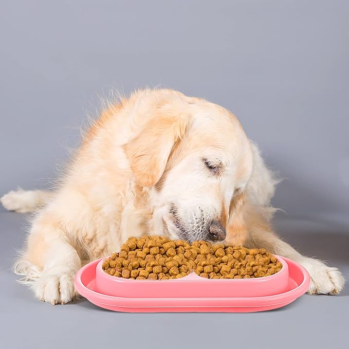 2 Pieces Cat Food Basic Dog Bowls 35oz Plastic Double Pet Food Water Bowls Feeding Bowl Tray Cat Eating and Drinking No Spill for Dogs Pets, Pink and Light Blue