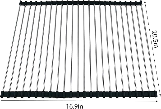 Ahyuan Roll up Dish Drying Rack Over The Sink Kitchen Roll up Sink Drying Rack Portable Dish Drainer Foldable Dish Drying Rack (Black, 20.5''X16.9'')