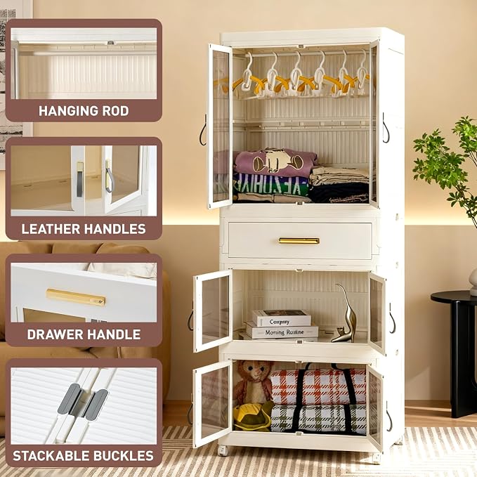 SAYMA Portable Wardrobe Closet, Pet Wardrobe Storage Cabinet W/Hanging Rod | Plastic Storage Cabinet for Pet Clothes, Toys, Snacks